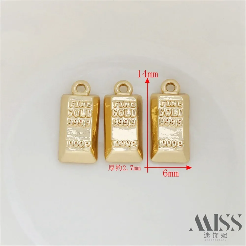 

14K Gold Bag Engraved 999.9 Small Gold Brick Gold Block 1000g Gold Bar Pendant DIY Handmade Bracelet Necklace Accessories