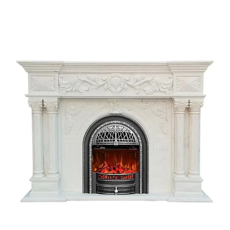 

Marble Fangshan white marble mantel, French European-style villa living room stone carving decorative cabinet