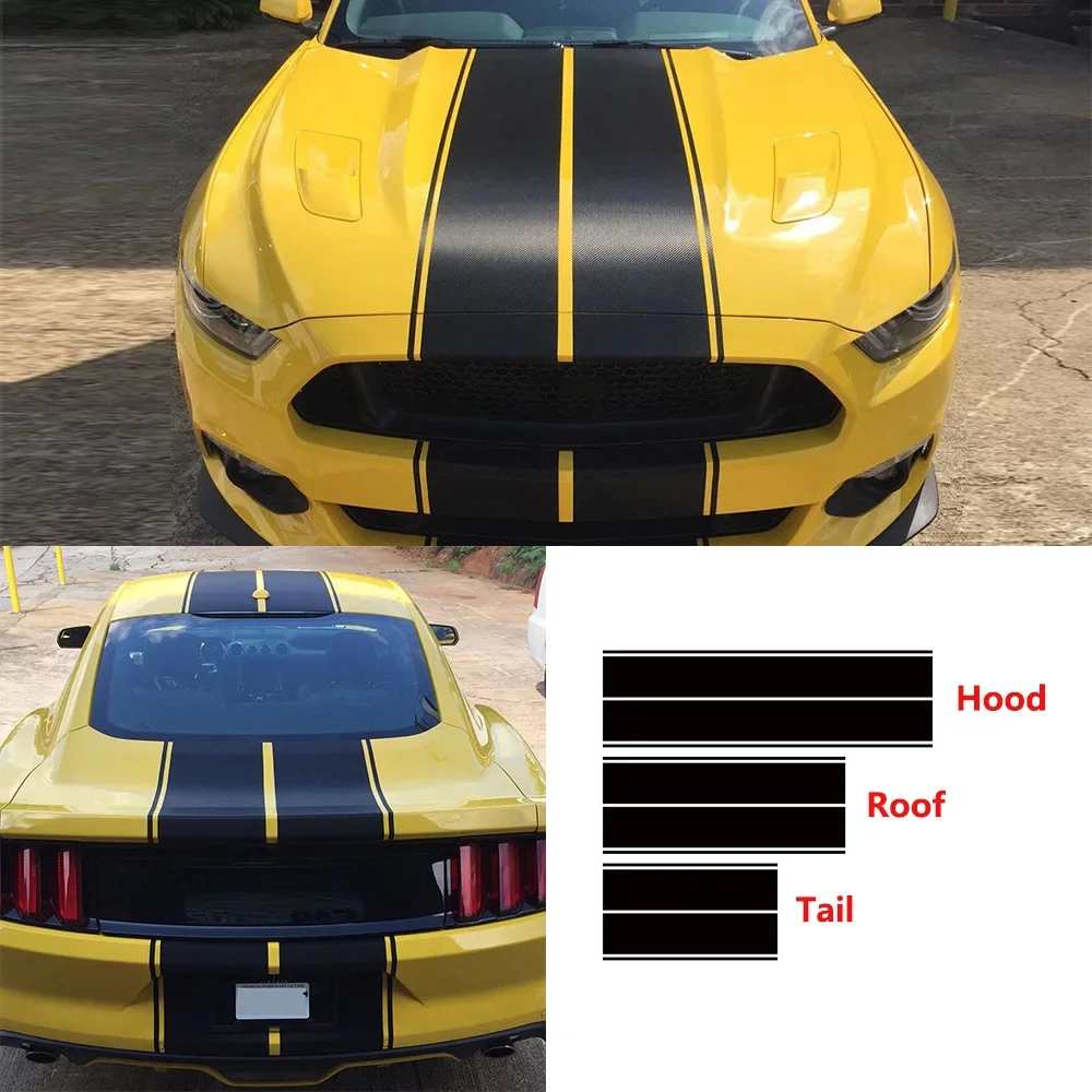 For Ford Mustang Ecobosst Shelby GT Car Hood Roof Tail PVC Stickers Stripes Styling Vinyl Film Decor Decals Set Auto Accessories