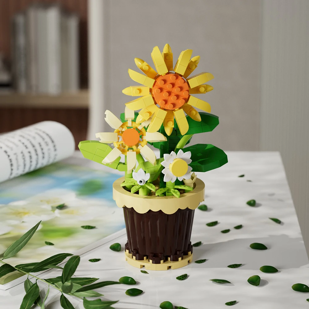 Bloco de quebra-cabeça brinquedos em vaso blocos de construção simular buquês de flores suculentas flores eternas decoração para casa presentes de natal