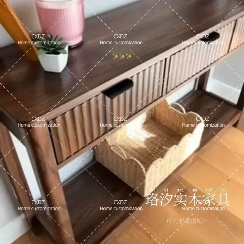 American Rural Solid Wood Porch Cabinet Simple Modern Dark Long Strip Storage Table Household Decorative Locker
