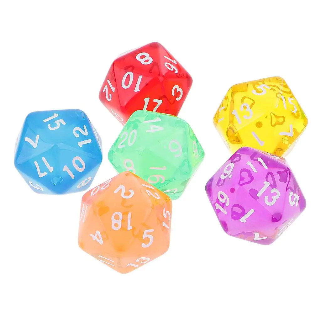 Accessori per giochi da tavolo con numeri chiari poliedrici a 20 facce, confezione da 6