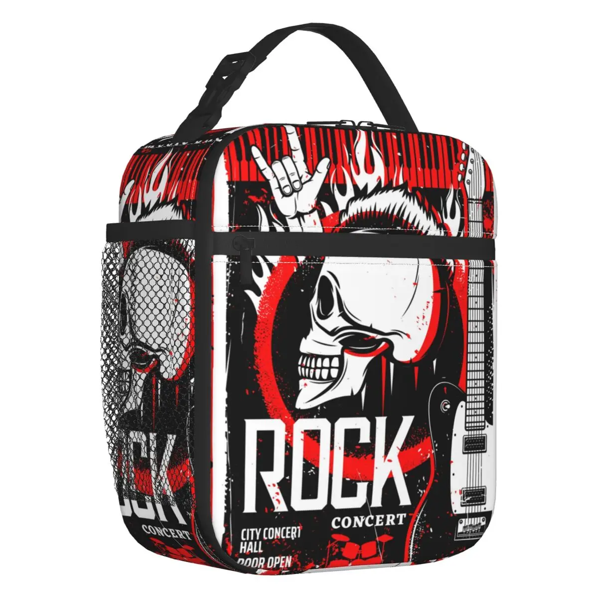 

Retro Skull Guitar Rock Music Concert Thermal Insulated Lunch Bags Heavy Metal Festival Portable Lunch Tote for Storage Food Box