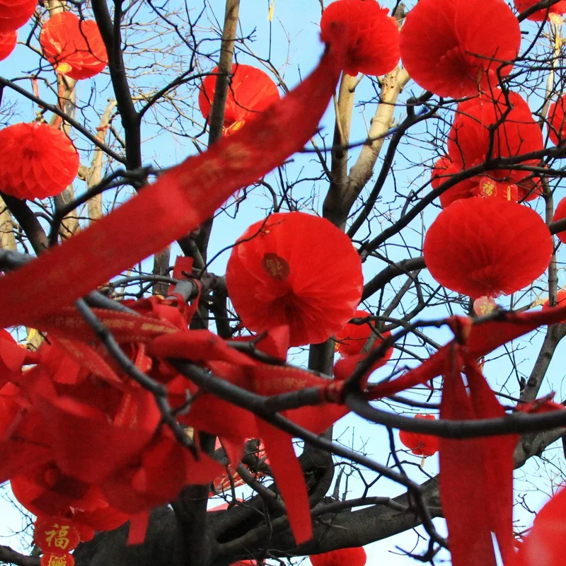 12-30cm Foldable Waterproof Good Fortune Red Paper Lanterns Chinese New Year Spring Festival Party Celebration Home Decoration