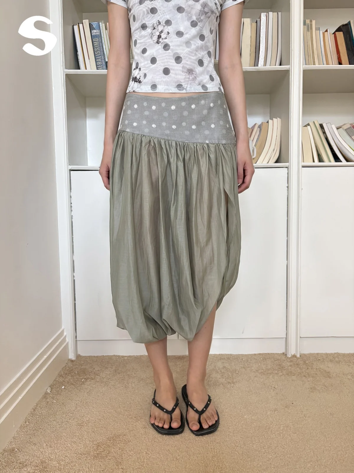 Summer Vacation Polka Dot Half Skirt Pants Women's Irregular Splicing Design Breathable Skin-Friendly Vintage Style Skirt