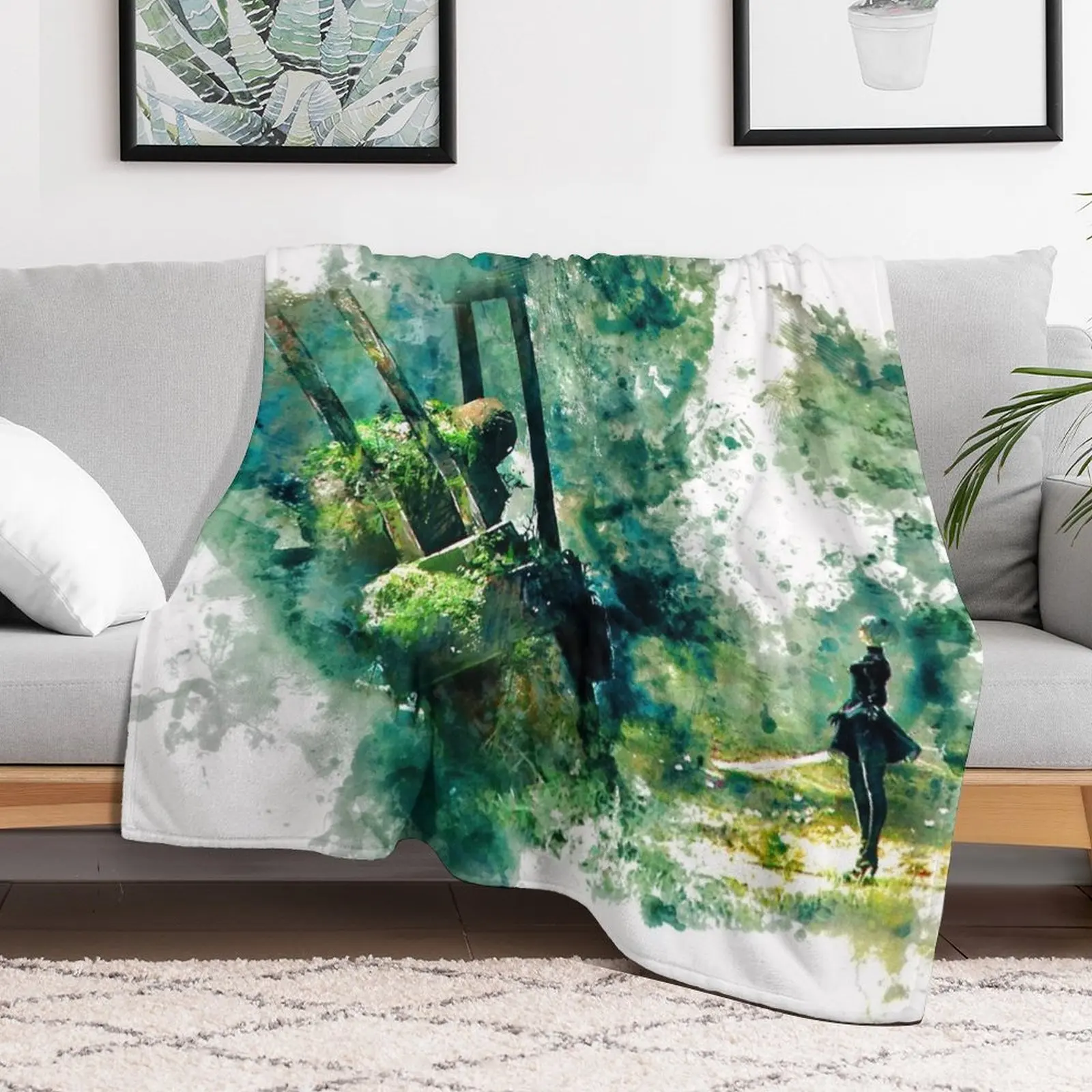 Nier Automata Painting Throw Blanket Weighted bed plaid Bed linens Blankets