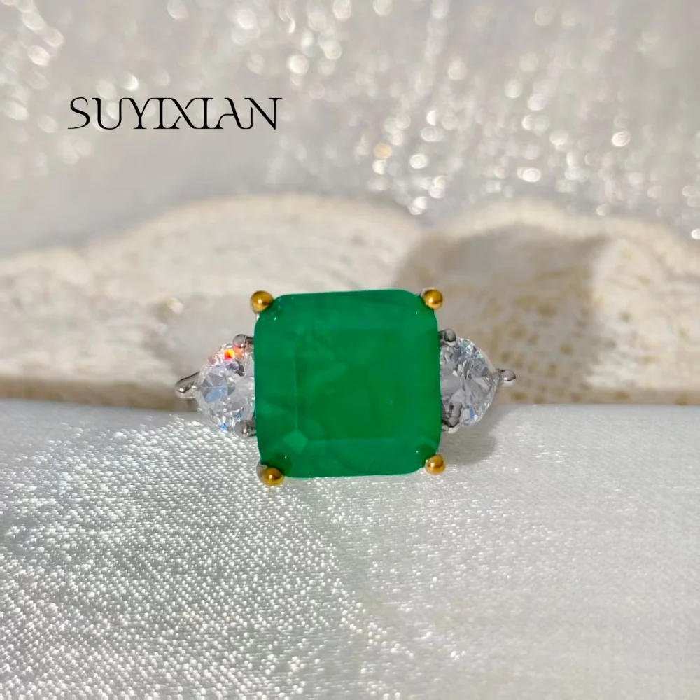 

925 Sterling Silver Stylish Simple Emerald Square Zircon Ring Birthday Party Anniversary Gift Ladies Jewelry