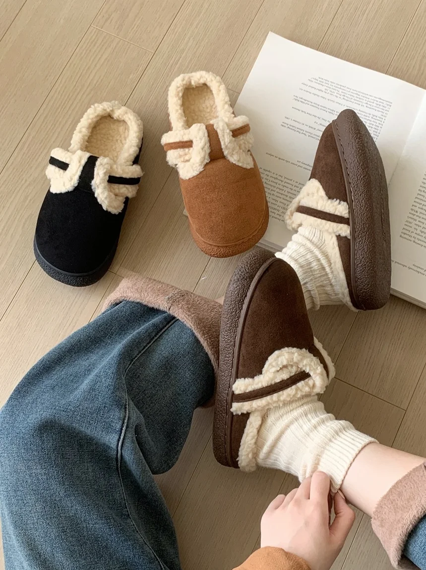 

Ретро-тапочки женские на флисовой подкладке, корейские, теплые, для дома и улицы, хлопковые, с тонкими ремешками