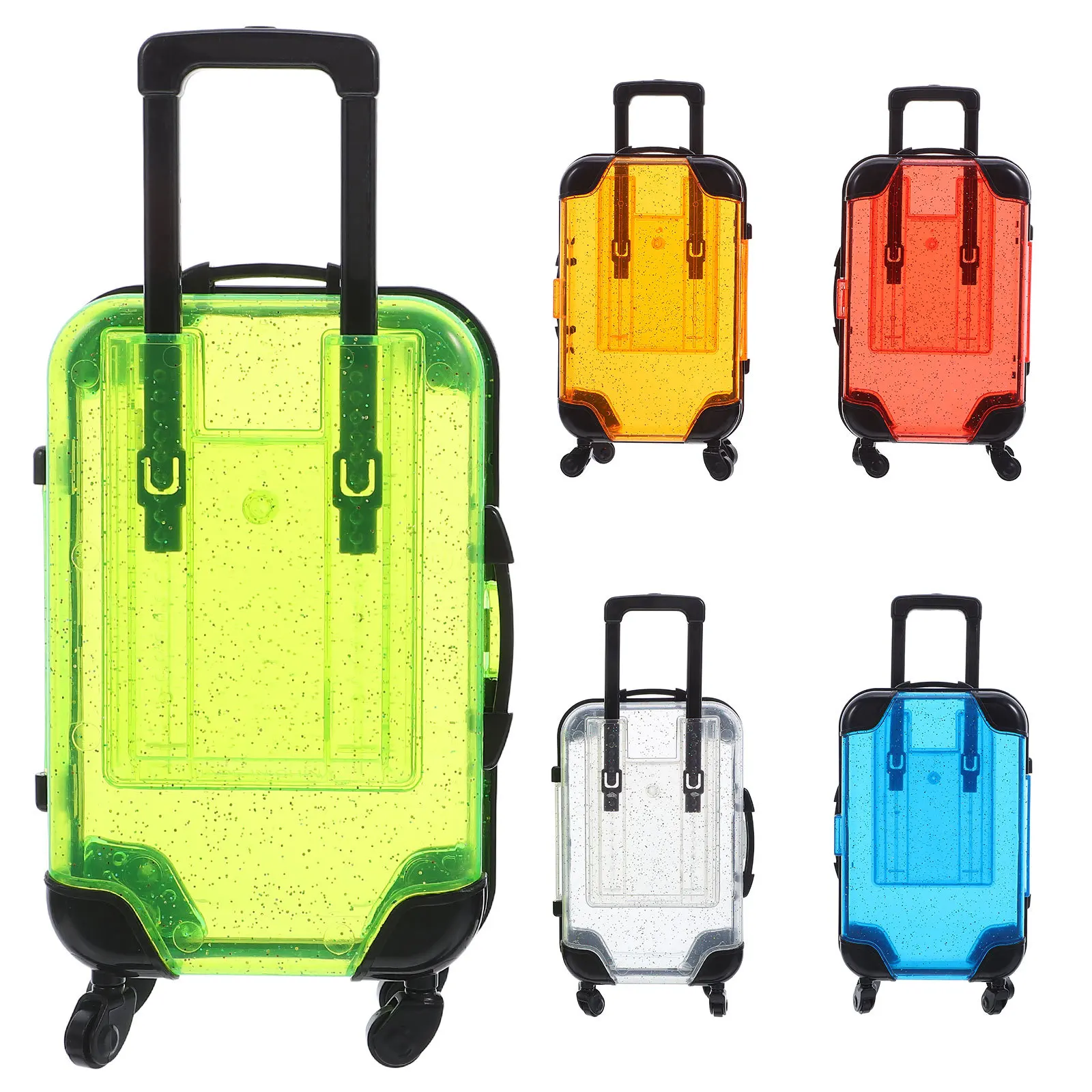

5pcs Luggage 6.6X3.3X2Inch Mini Travel Suitcase Set Roller Suitcases Pretend Play Lightweight With Wheels