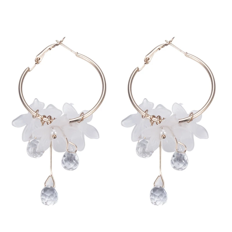 new korean sweet transparent crystal flower drop earrings for women temperament long tassel earrings female elegant jewelry gift