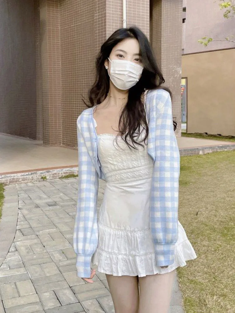 Spring Faion Set Waist Cinched Pure Color Dr with Svel Top Two-Piece Set Floral Lace Hemline Fi Tail Design Vers...