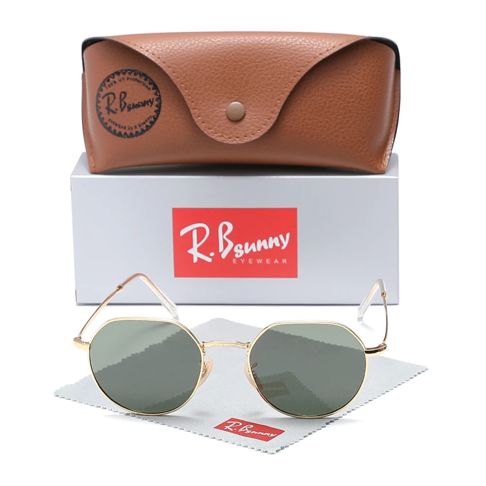 RBsunny gafas de sol a prueba de rayos ultravioleta para hombres y mujeres, gafas de conducción con montura redonda de aleación a la moda, gafas polarizadas UV400 de marca de lujo