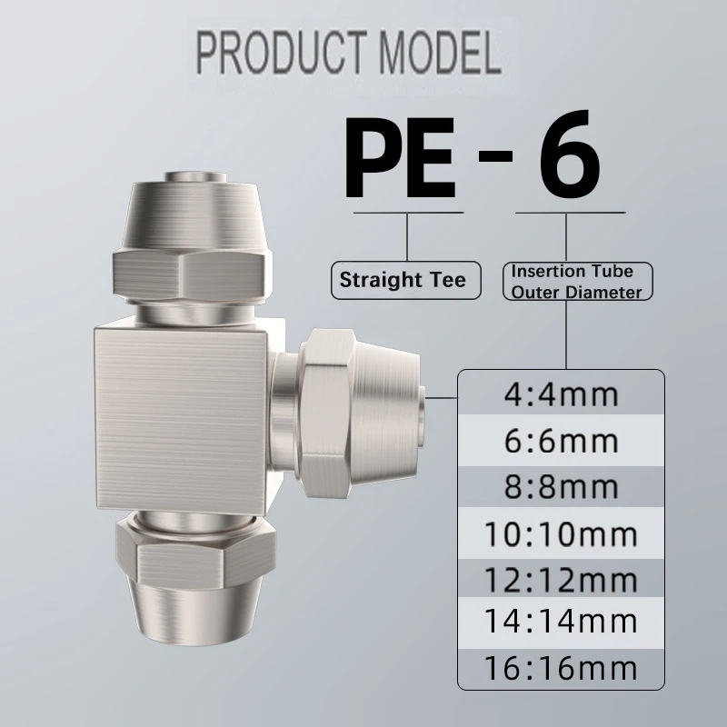 Pneumatic Fitting PE4/6/8/10/12/14/16 Quick twist Tee Copper Nickel Plated High Voltage Lock Female Connector