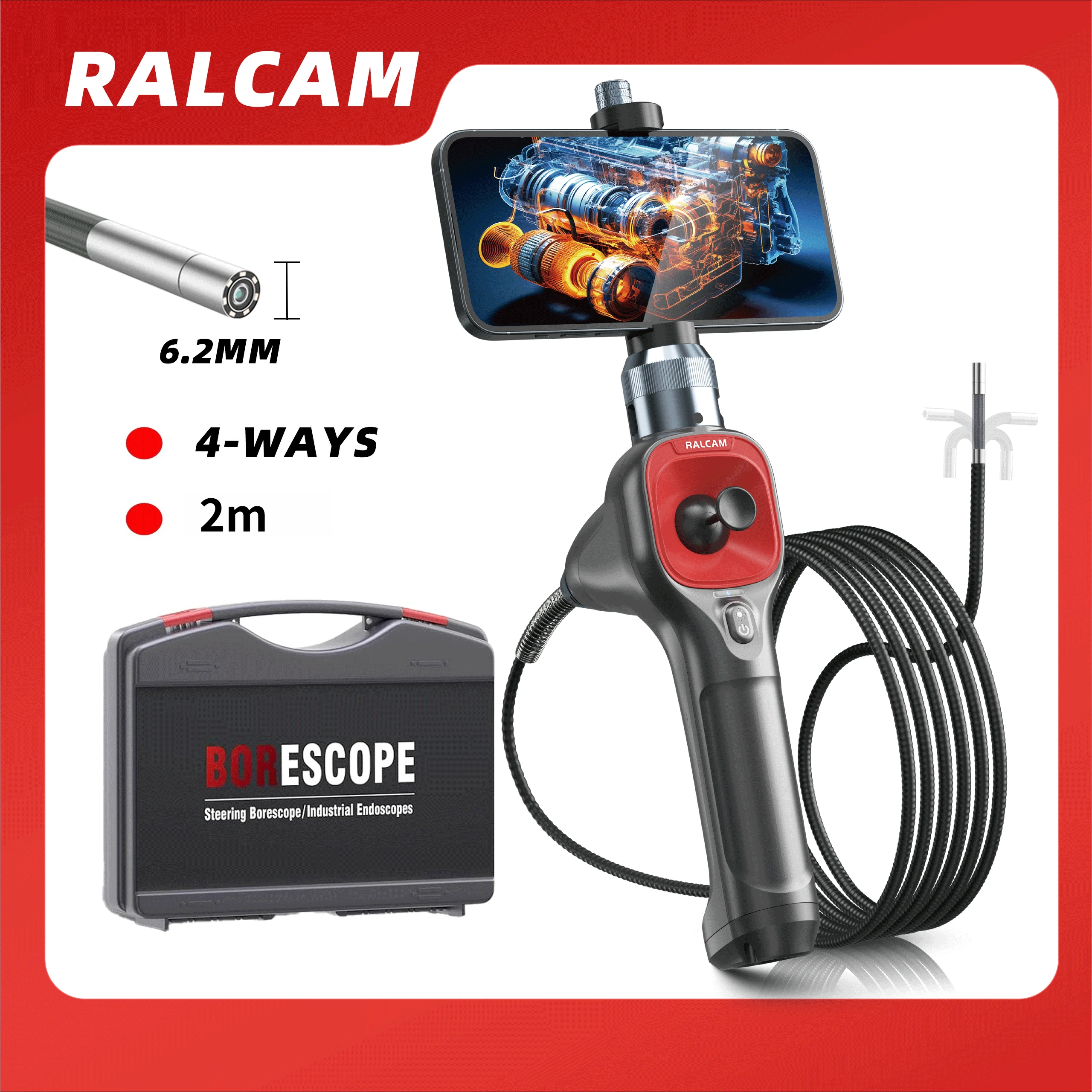 

RALCAM 360° Video Inspection Automotive Piping Endoscope Camera For Cars Rotary Android Type C Endoscope