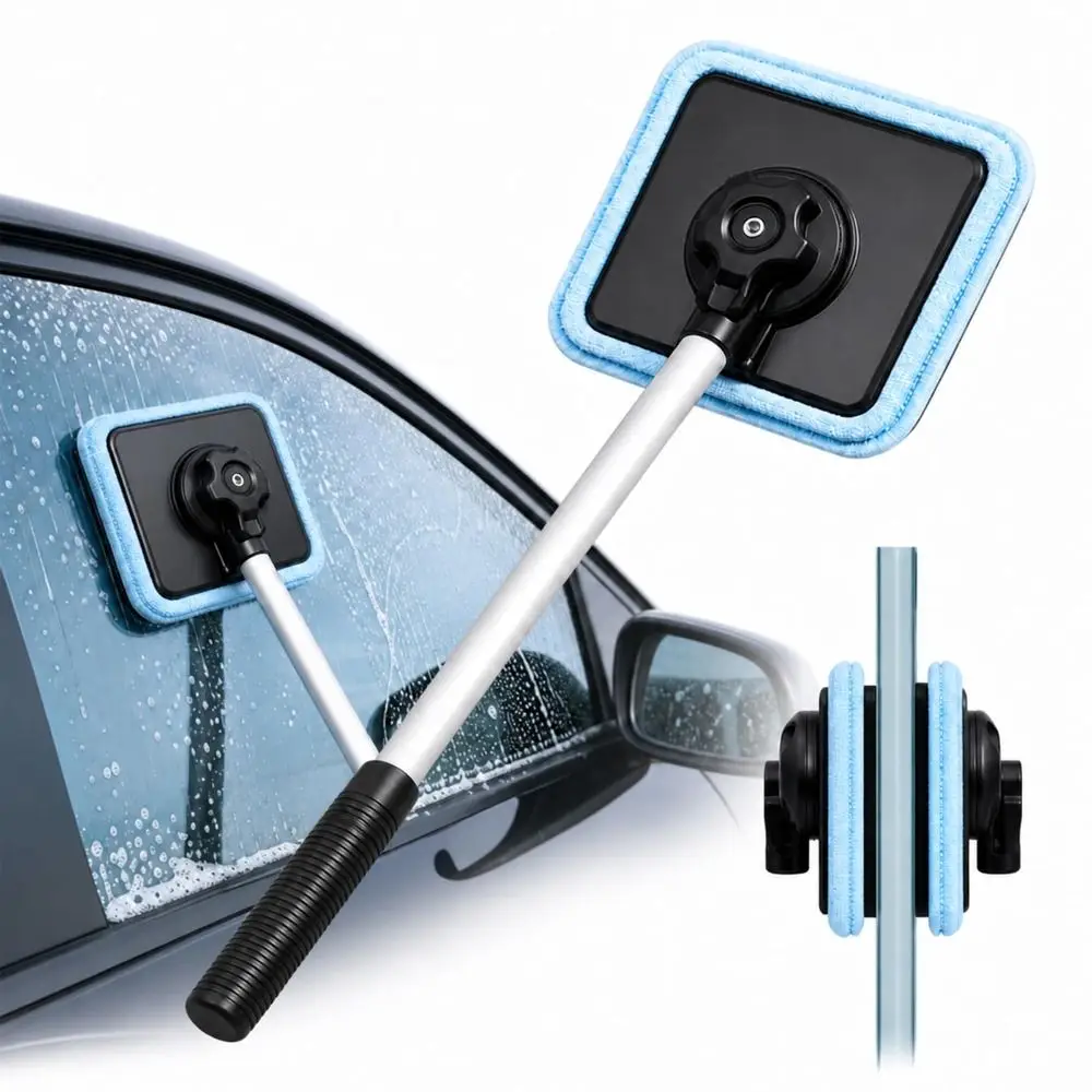 Extendable Handle Windshield Cleaner Magnetic Lock Glass Cleaning Kit Car Window Cleaning Tool Detachable Pads Streak-Free