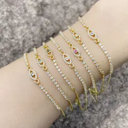 FLOLA Minimalist Zircon Evil Eye Bracelets for Women Copper Gold Plated Tennis Chain Bracelets Small Jewelry Gifts brtg51