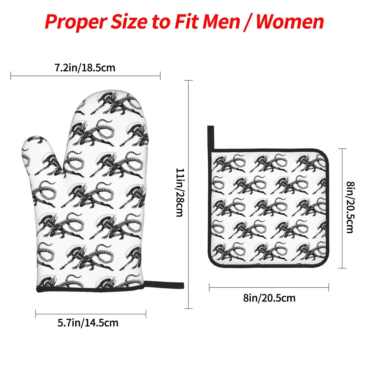 Xenomorph Alien Movie Oven Mitts and Pot Holder Sets of 4 for Baking Kitchen Cooking Grilling Resistant Non-Slip Gloves