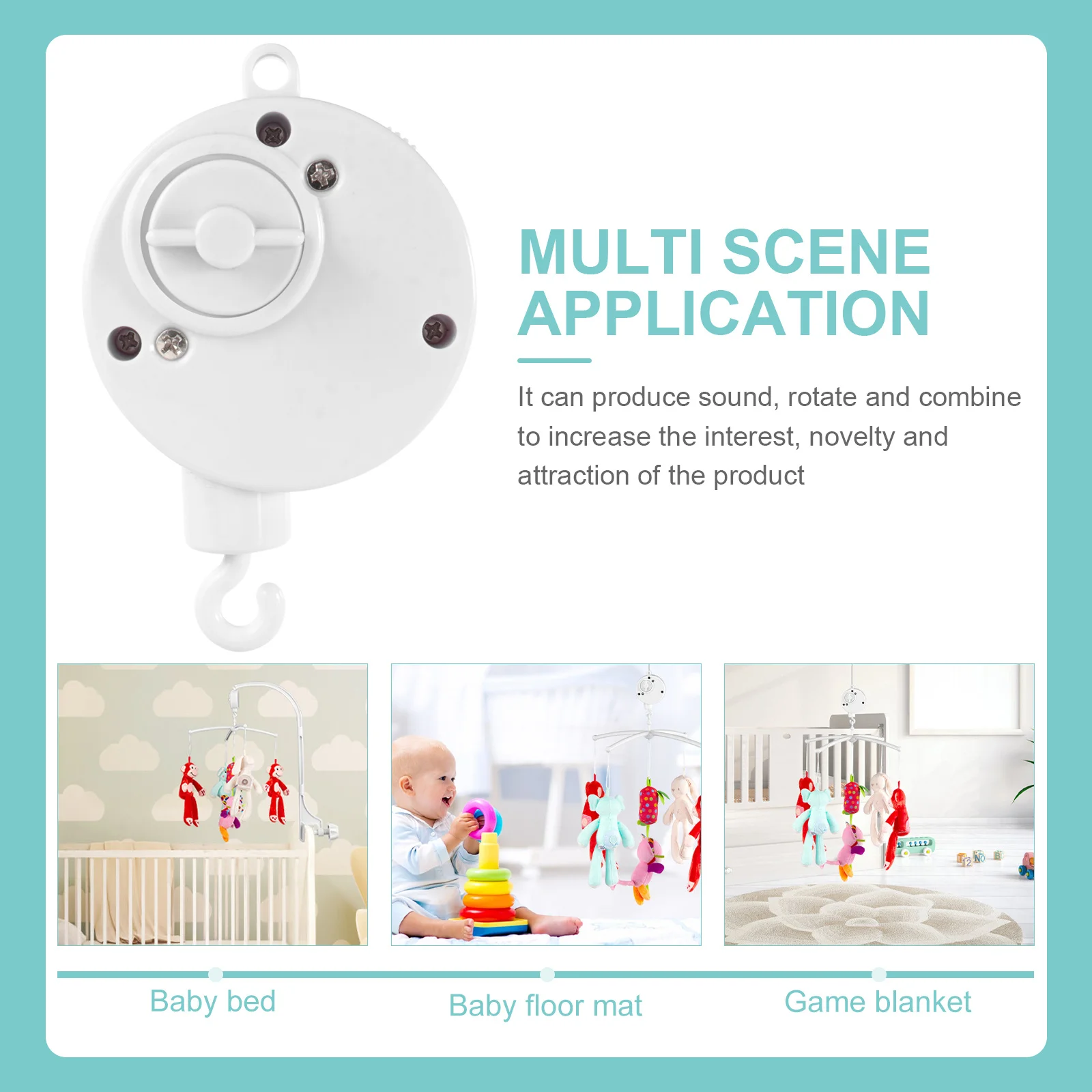 1Pcs Baby Music Box Mobile Crib Hook White Plastic 8x3.5x3.5cm Holder Rotates Pause Nursery Bell Development Visual Auditory