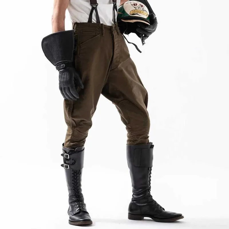 HKSH Spring Autumn New Men Tide Punk Vintage Knight Pants Motorcycle Casual American Twill Cotton Brushed Cotton Chic Ins HK4863