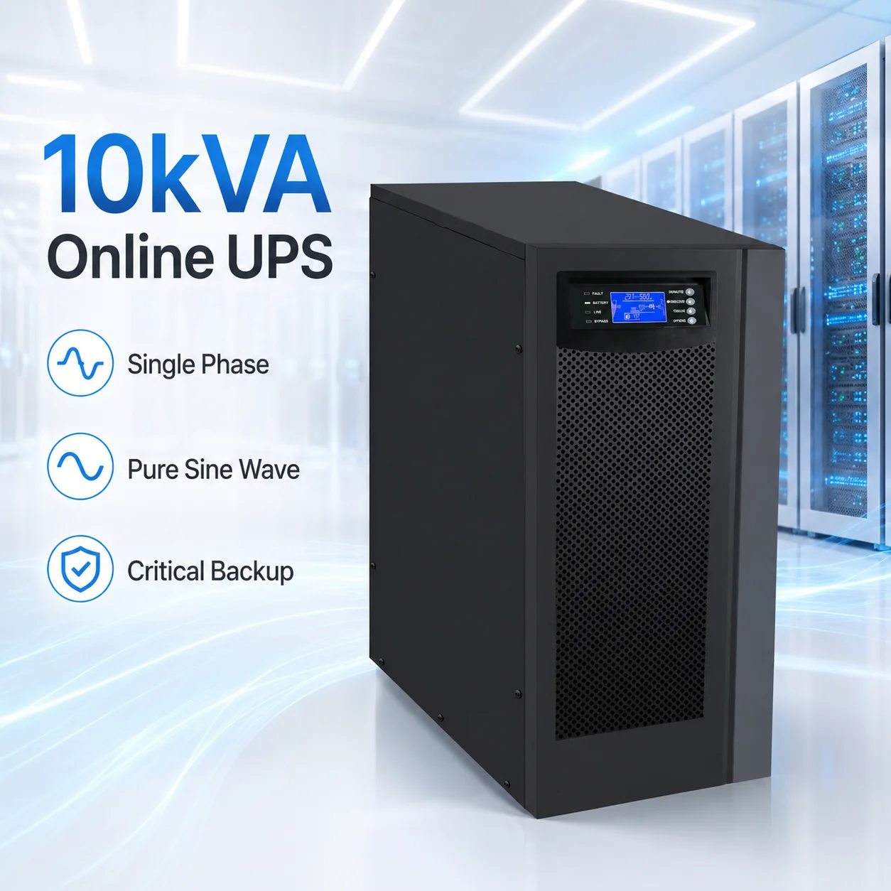 10kVA 230V 50Hz Single Phase Online UPS Pure Sine Wave Backup Power Supply For EU Data Center Server Room Telecom Equipment