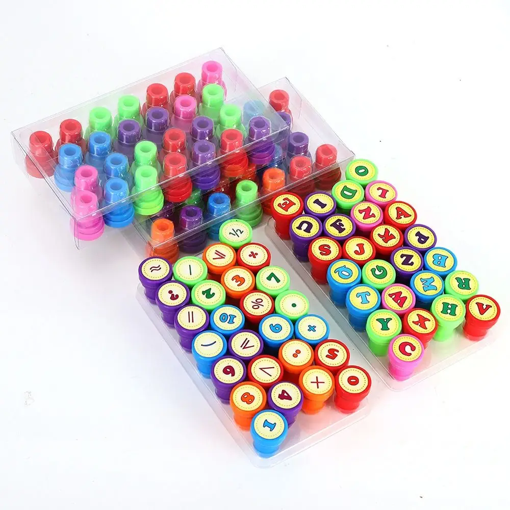 الكرتون 26 قطعة الحروف الهجائية جولة ختم عدد الحبر الذاتي الأطفال الحسابي ختم التحبير الذاتي سكرابوكينغ DIY بها بنفسك وسائل تعليمية