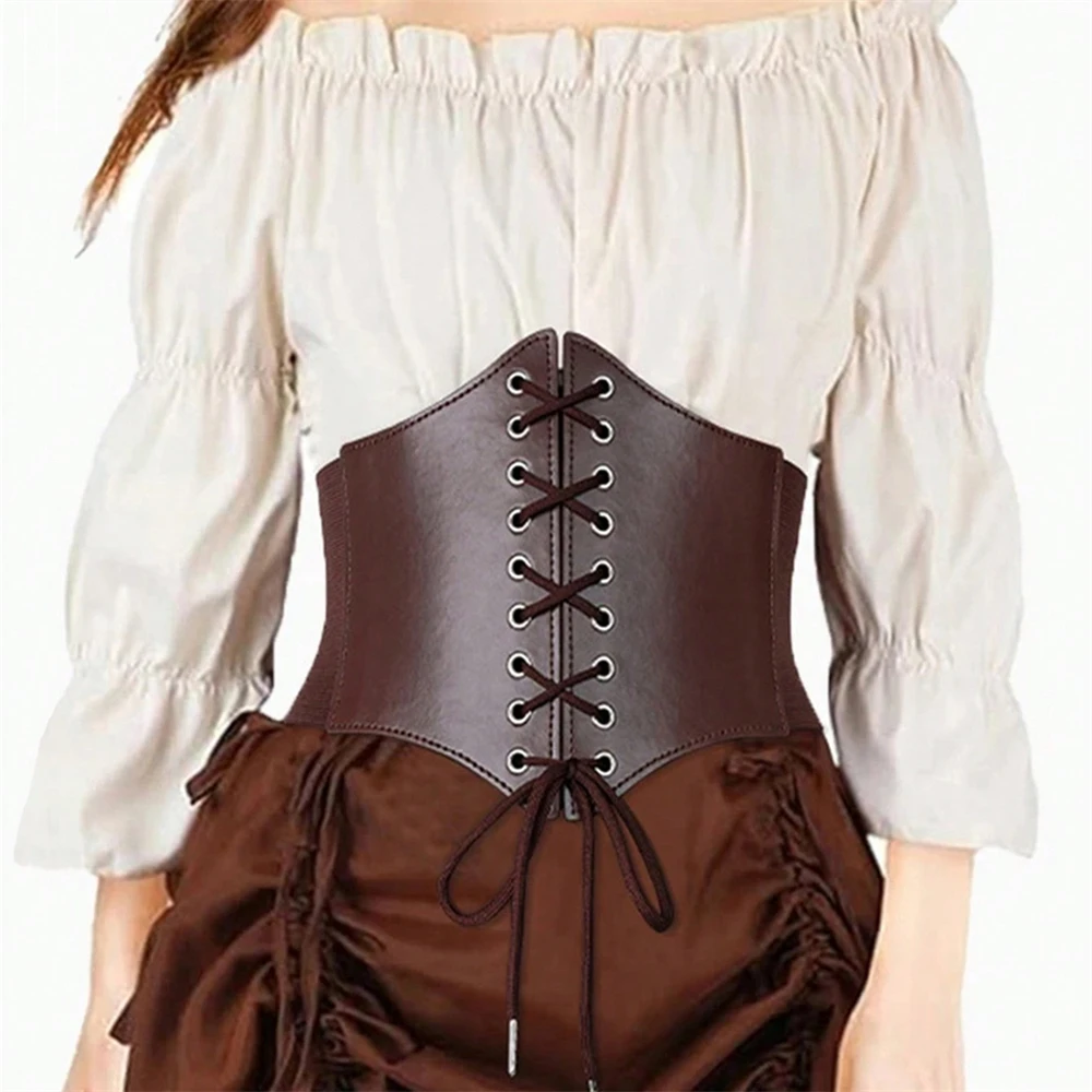 1pc Women Adjustable Wide Belt PU Leather Underbust Corset Crop Top Vest Waist Belt Double Buckle Cincher