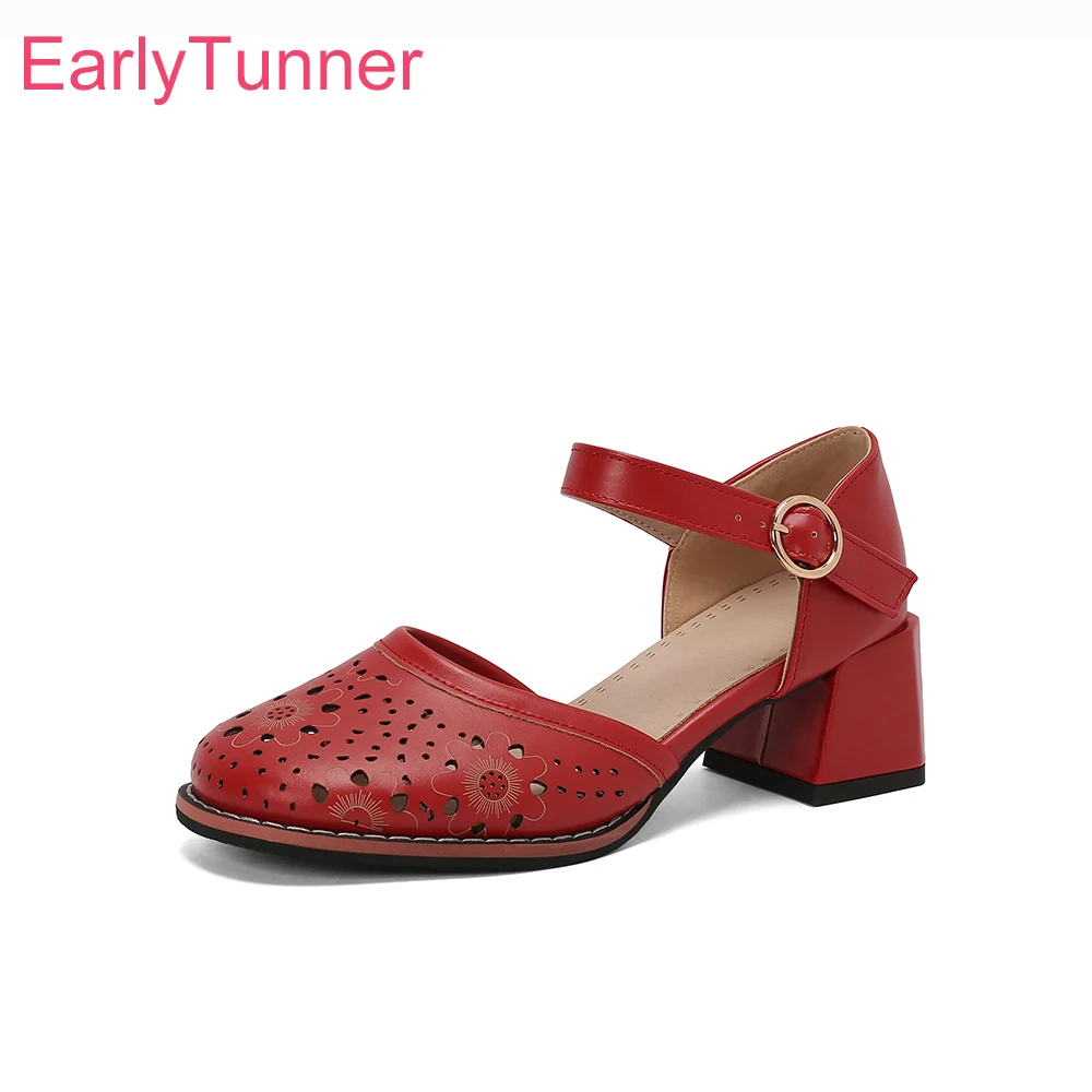 

2026 Summer Comfortable Women Sandals Cutout High Block Heels Lady Dress Shoes Large Small Plus Size 11 33 45 48