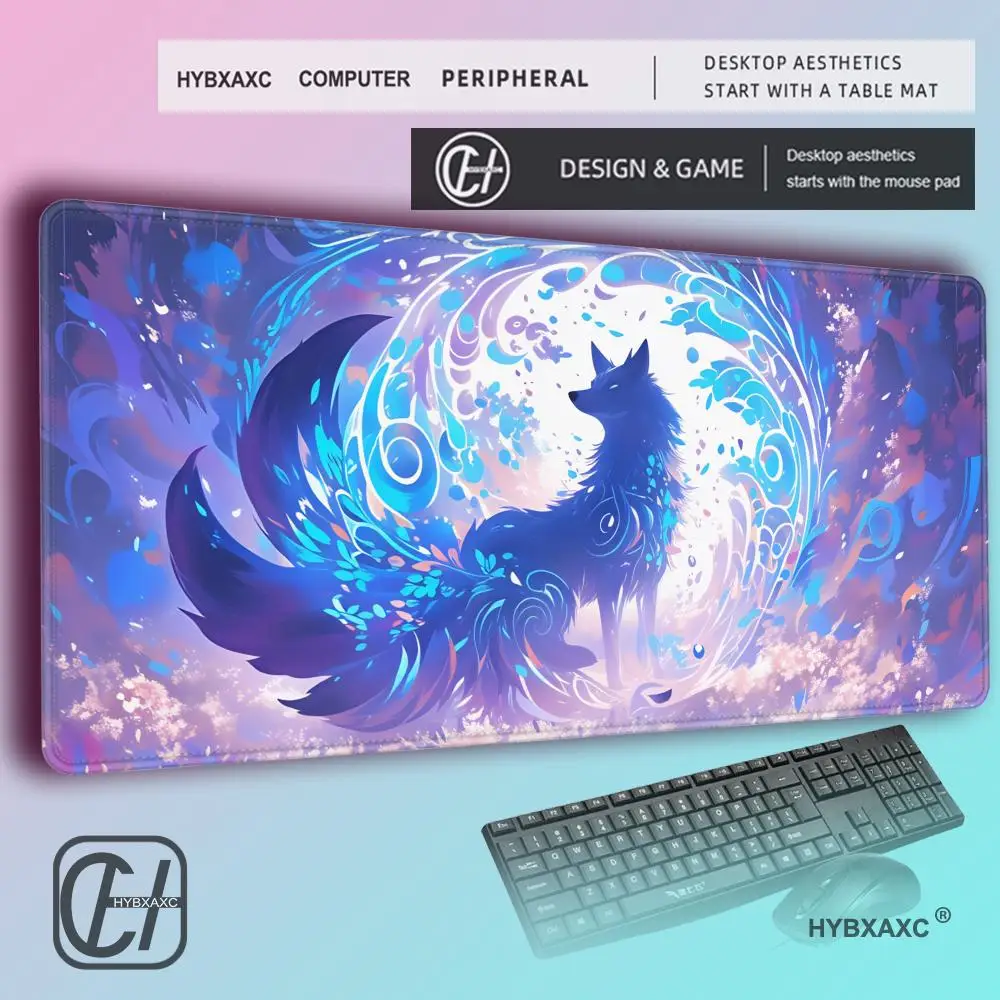 HYBXAXC Mouse Pad Anime Fox Gamer Pink Purple Star Large Gaming Mousepad Table Accessories Non-slip Mausepad Kawaii Desk Mat