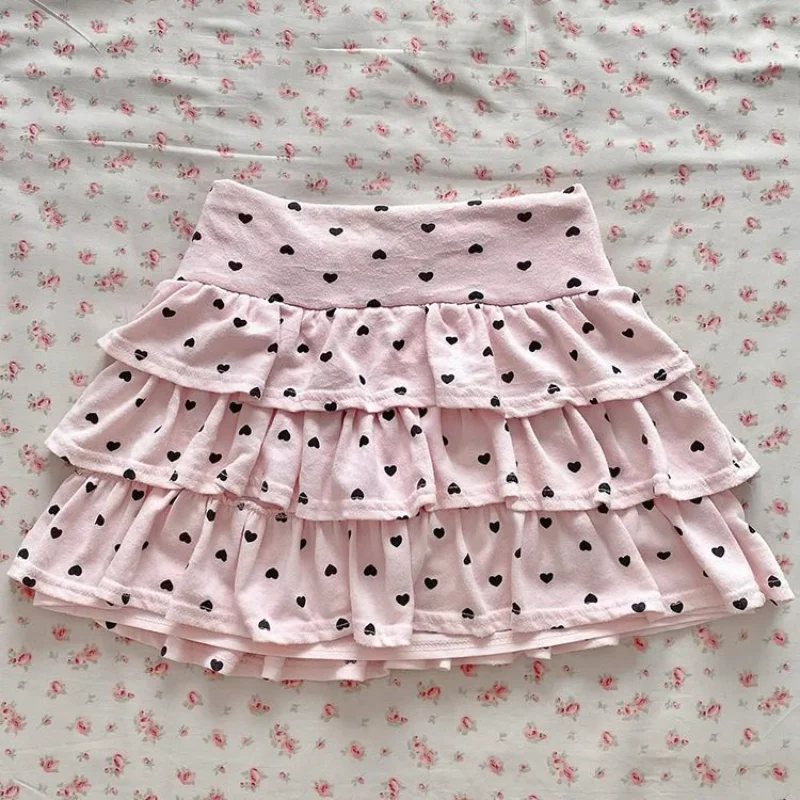 Original Summer Beautiful Pink Polka Dot Half Skirt Women's 2026 Superb Cake Puffy Skirt Casual Style Polyester Fiber