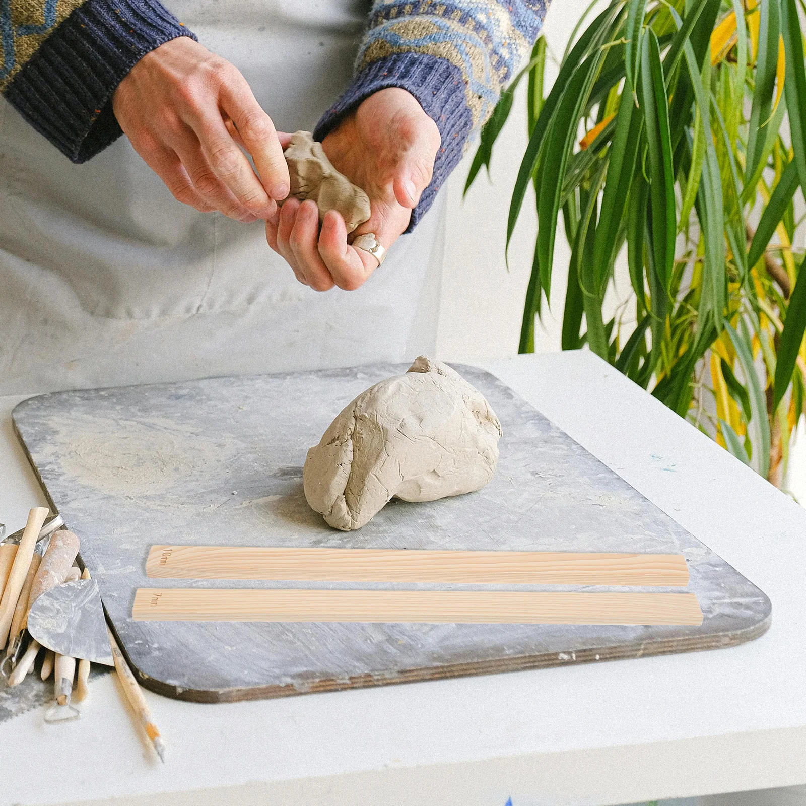 

8pcs Clay Rail Strips Wood Sheets Craft Tools Unfinished Boards Plank Depth Guides Rolling Pins Polymer Mud Sticks
