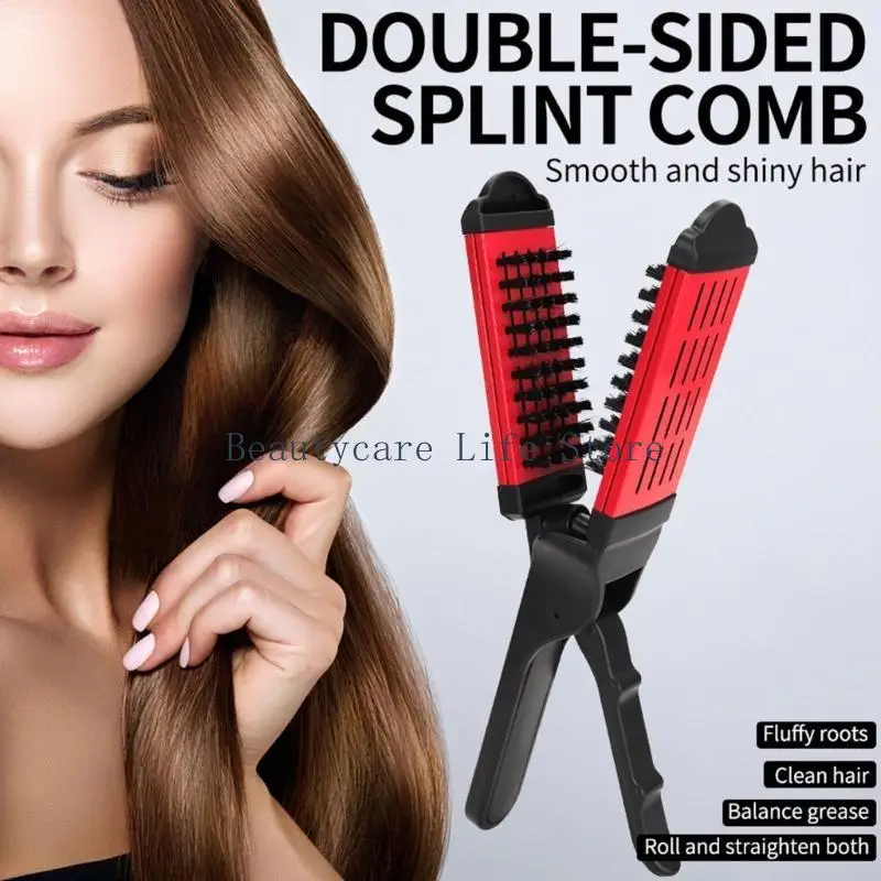 652C Clamp Hair Brush Detangler Comb Double Sided Hair Straightening Brush for Home