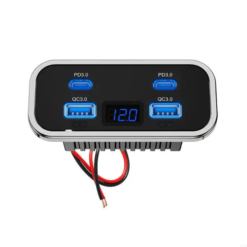 High Speed 4 Port USB Car Chargers Double PD QC3.0 Fast Charging with Voltmeter Suitable for 12V 24V Automotive Vehicles D7YA