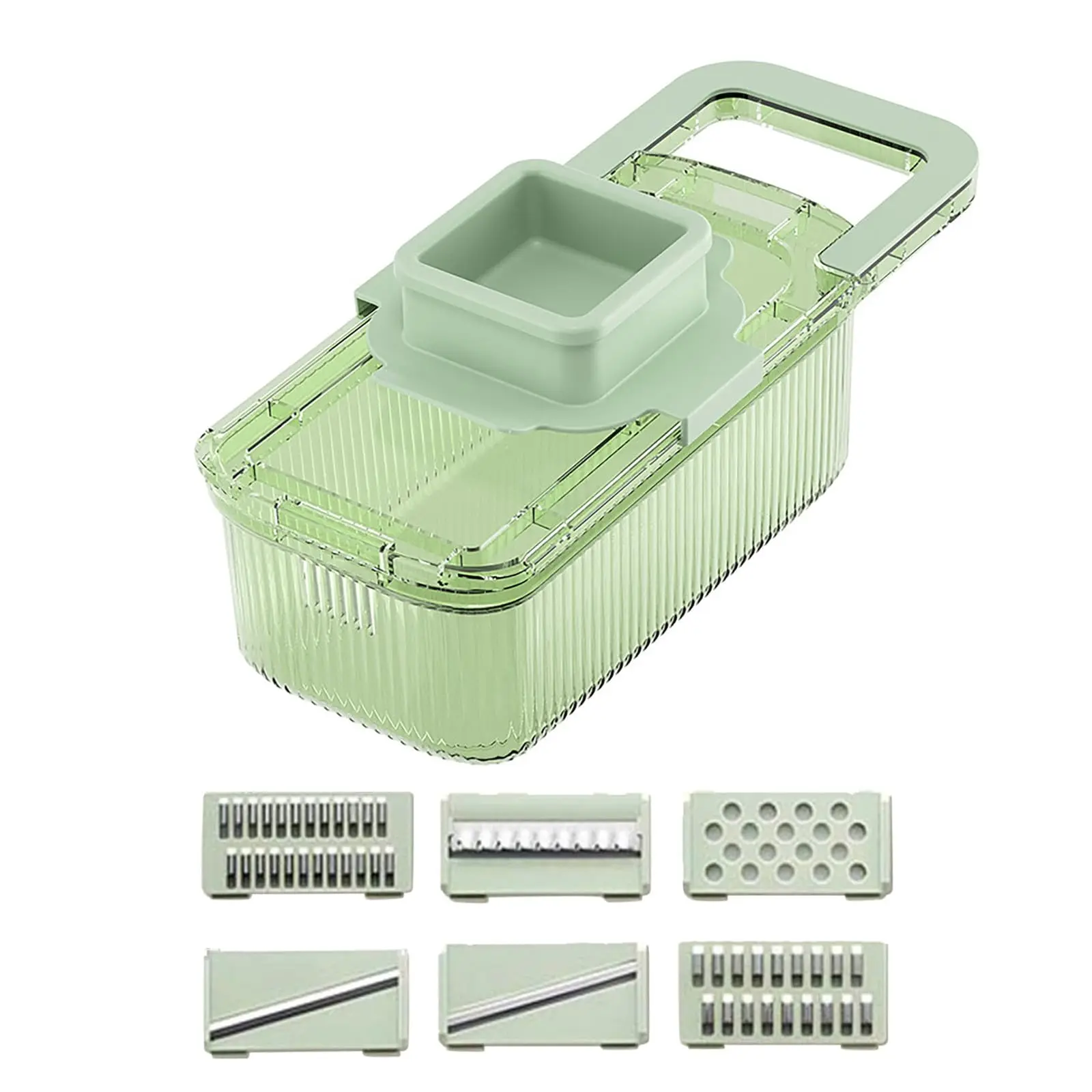 Vegetable Peeler Slicer Food Chopper with 6 Cutting Tools, Vegetable Grater Chopper with Container for Home Kitchen (Green)