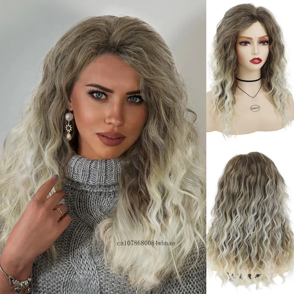 

Long Ash Blonde Wig Synthetic Hair Fluffy Wavy Curly Dark Root Wigs for Women Natural Looking Daily Party Costume Heat Resistant