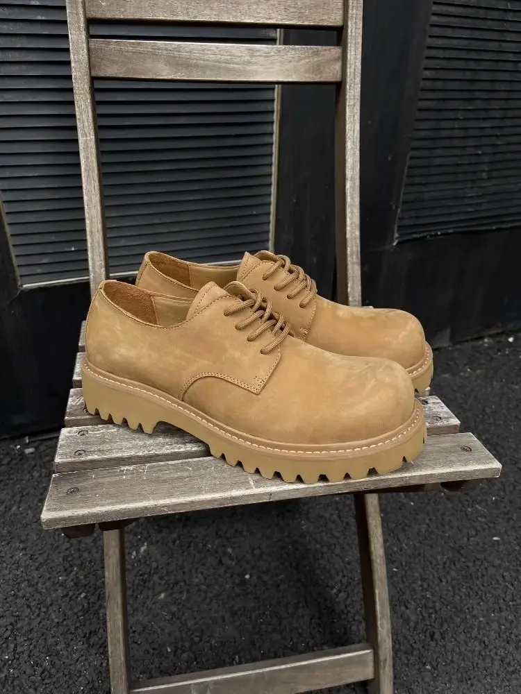 

Men's round Toe oes Cleanfit Yellow Workwear Thi Bot Heightening Big Head Retro Commuter Casual oes Trendy