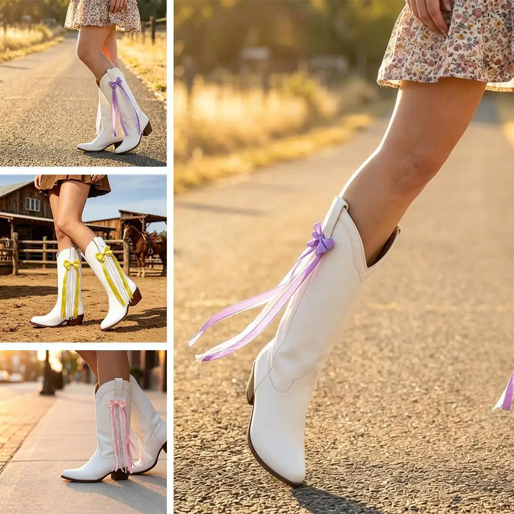 1Pair Bow Ribbon Shoe Chain Elegant Lace Pearl Boot Ribbons Pendant Women Shoes Decoration Accessories Diy Fashion Jewelry