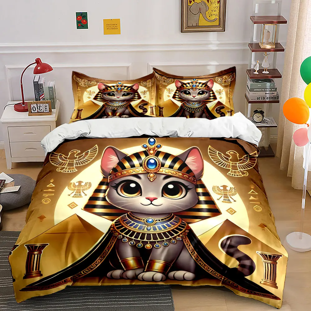 

"Egyptian Cat Royalty Decoration Set" Exquisite three-piece bedding set gift for kids and adults
