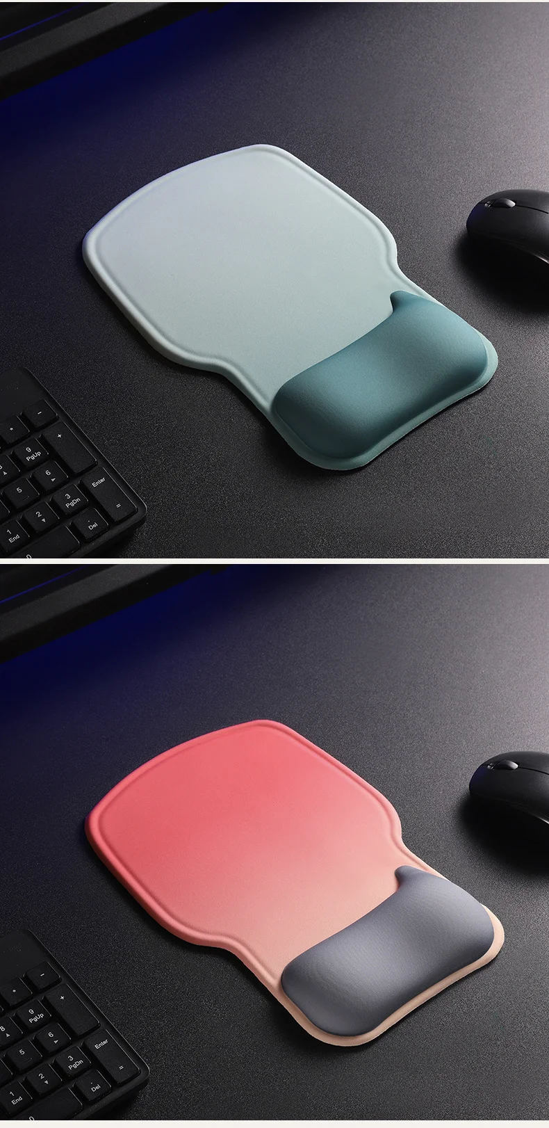 Bogenförmige, verdickte Handgelenkauflage, ergonomische Schreibtischunterlage aus Stoff für Büro und Gaming, 4 edle Farben – Detail 5