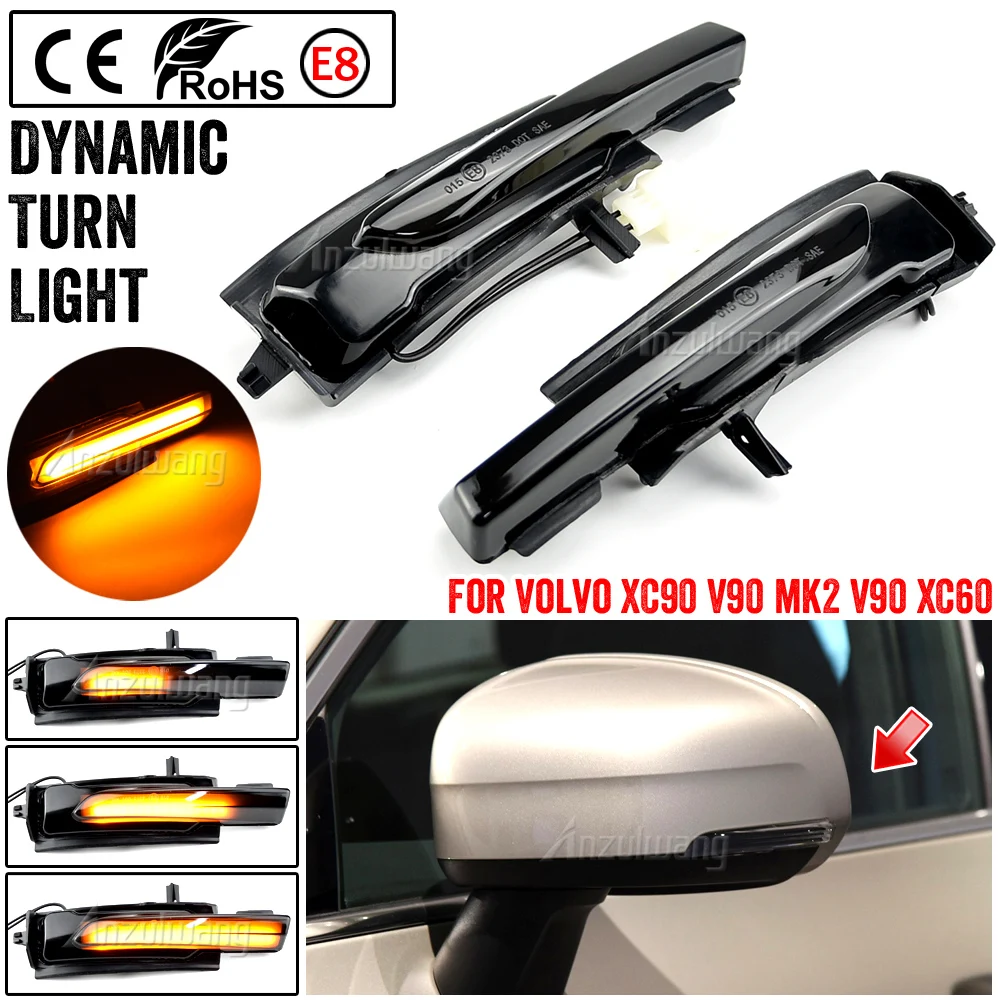 

2pcs Side Mirror Dynamic Turn Signal Light Smoked Lens Left Right 31385685 Replacement for Volvo XC60 XC90 S90 V90 New