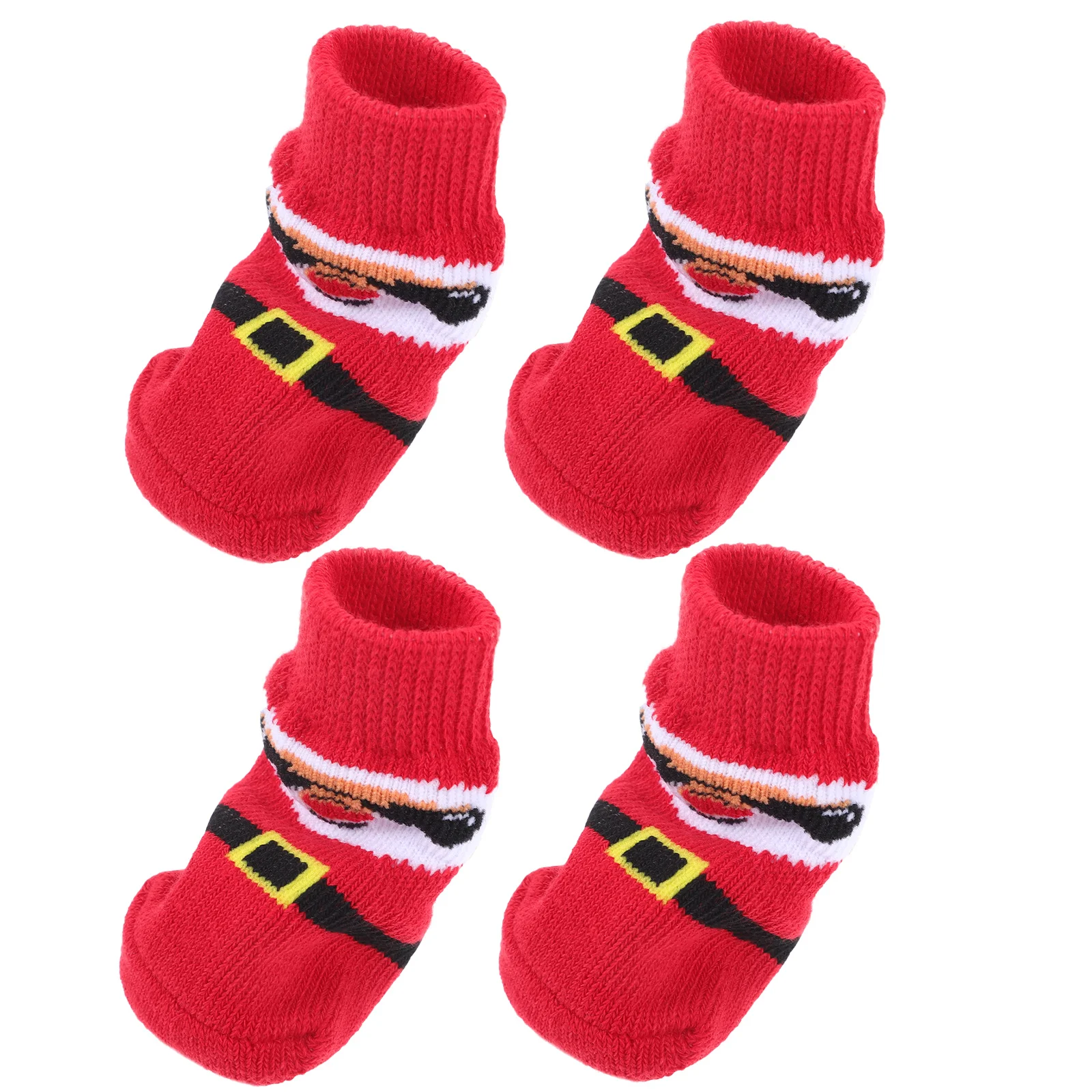 

4Pcs Pet Warm Socks Holiday Santa Dog Socks Slip-Resistant Comfortable Fit for Dogs Cats Breathing Fabric Reusable Pet Accessory