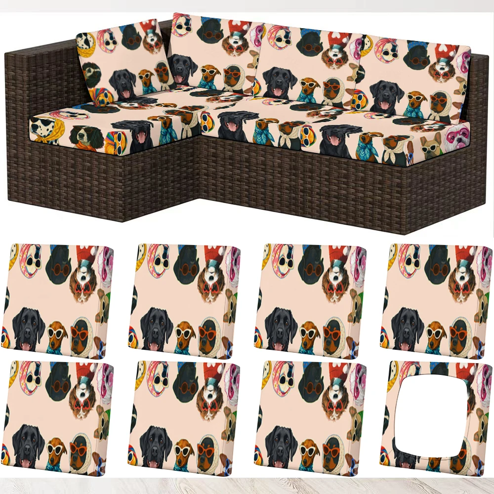 Summer Outdoor Sofa Cover, Cute Dog Pattern Printed Elastic Couch Slipcover, Pet - Friendly Milk Silk Fabric