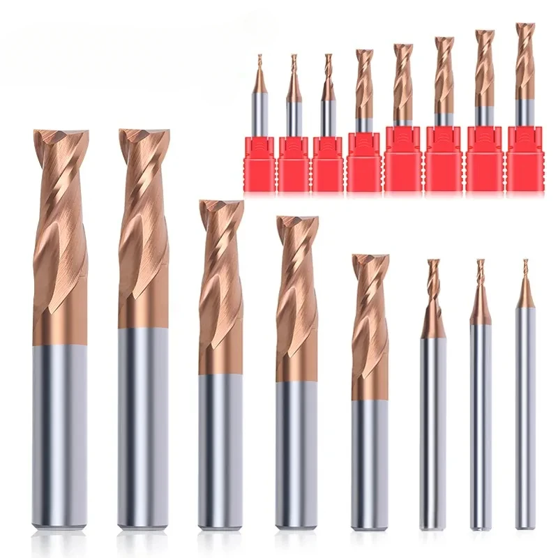 WOY HRC55 2-Flute Carbide Endmill 1.0mm-12.0mm Tungsten Steel Milling Cutter CNC Machining Center End Mill Tools 11-Piece-Set