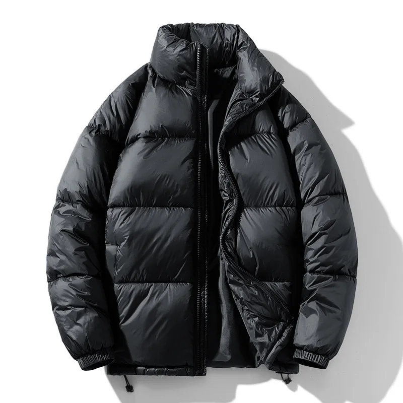 

Plus Size Unisex Winter Coat Fashion Solid Color Stand Collar Puffer Jacket Oversized Warm Zip Up Parka with Multiple Pockets