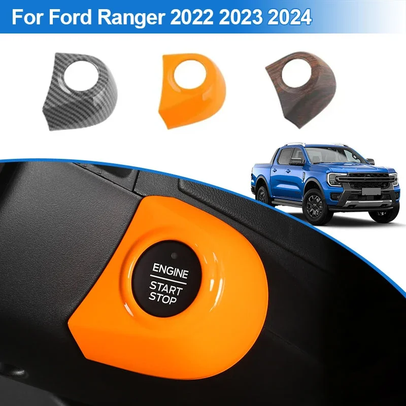 ABS Black Car Interior One-Touch Engine Start Stop Button All-inclusive Protective Frame Fit For Ford Ranger 2022 2023 2024