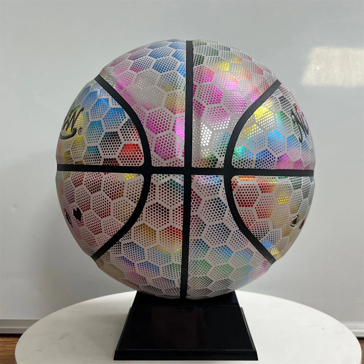 Echtes Rindsleder, Größe 7, #   Nachtleuchtender Basketball, offizieller Wettbewerb, für Erwachsene, Studenten, drinnen und draußen, Straße, reflektierender Lichtbasketball