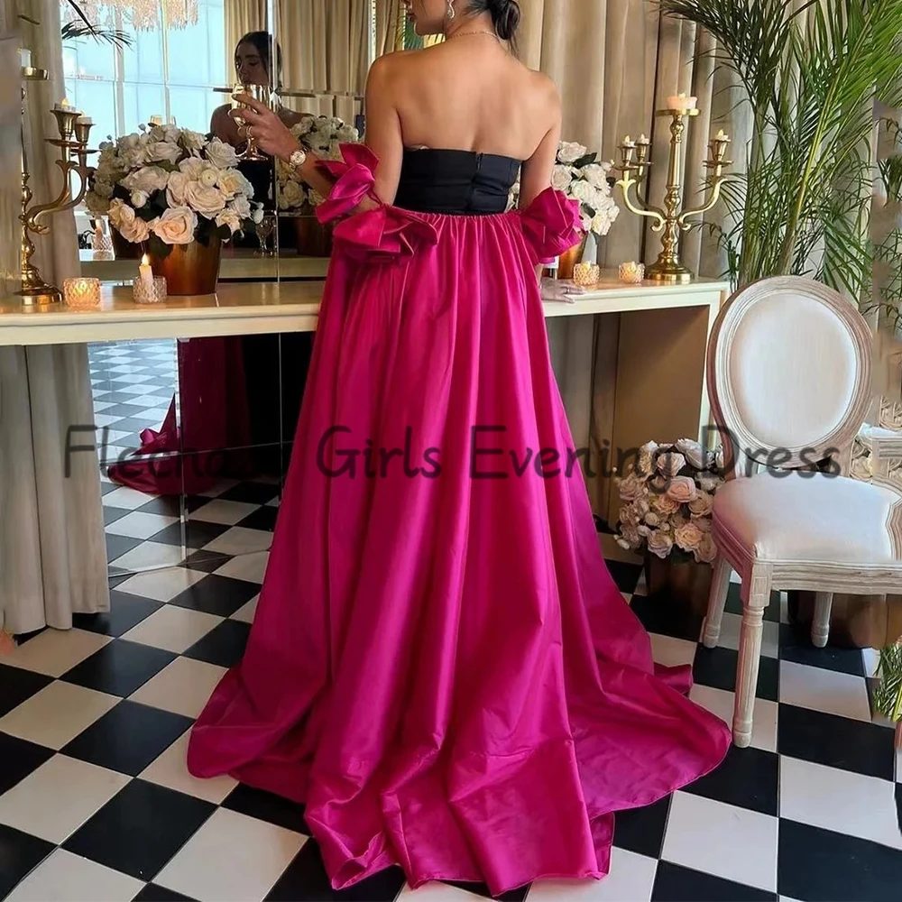 Flechazo Two Piece Evening Dress Strapless with Beading Floor Length Sexy Backless Women Party Short Sleeve Sweep Train Gowns