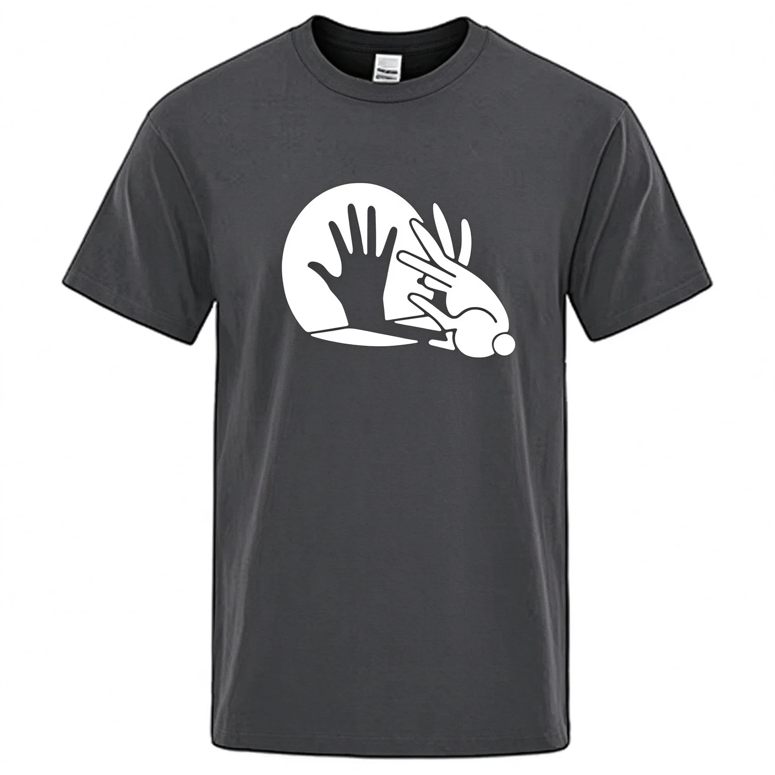 Men's High Quality T-shirt Cotton Funny Shadow Puppet Design Print Summer Casual Loose O-neck for Male T-shirt Tops Tees
