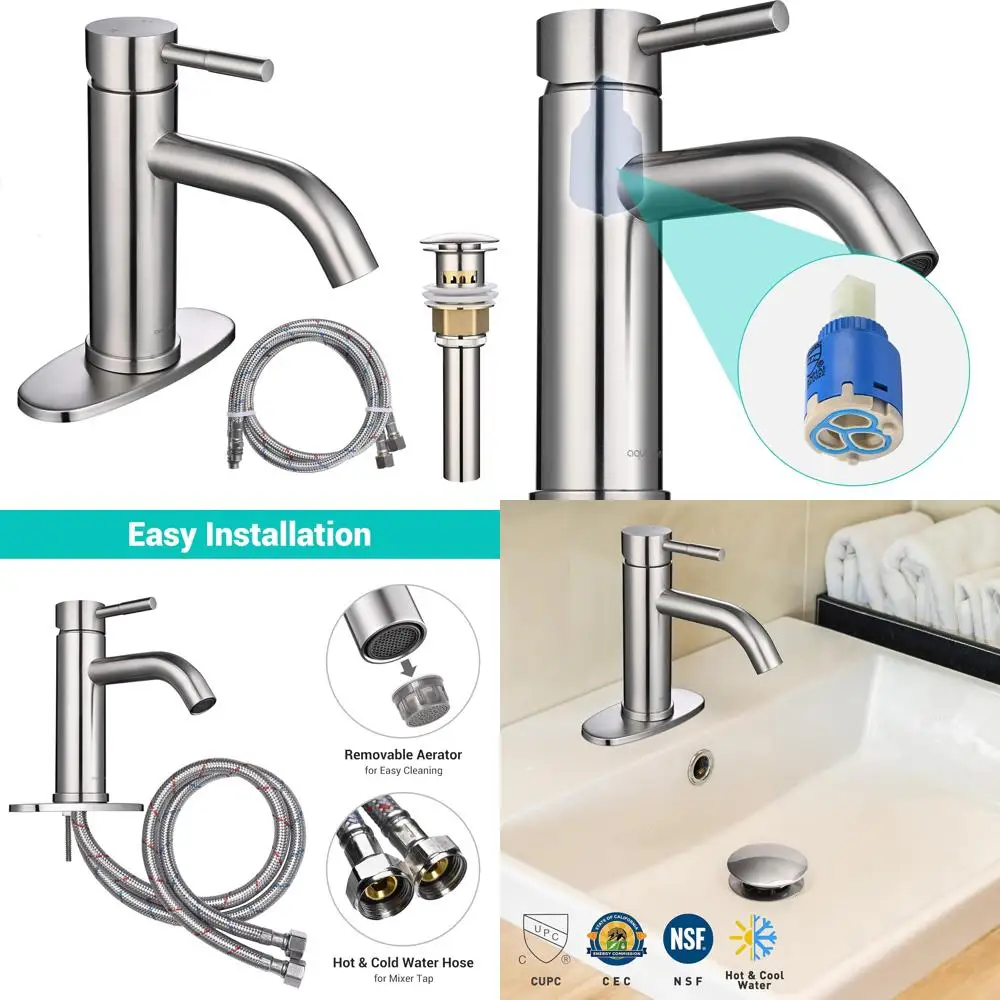 

Single Handle Vessel Sink Faucet with Pop-up Drain, Deck Mount for RV, 1 or 3 Holes, Nickel Finish, CUPC Certified