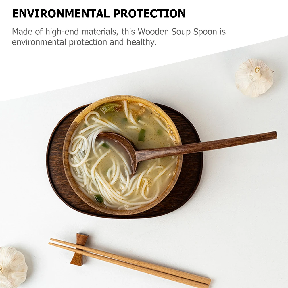 

Wooden Kitchen Soup Portable Food Serving Spoon Long Handle Wood Spoon For Soup Ramen Dessert Ice Cream Reusable Safe