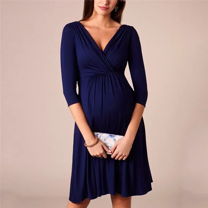 

Maternity V-Neck Nursing Dress Pregnant Women Breastfeeding Evening Formal Dress Photography Dress Pregnancy Clothing